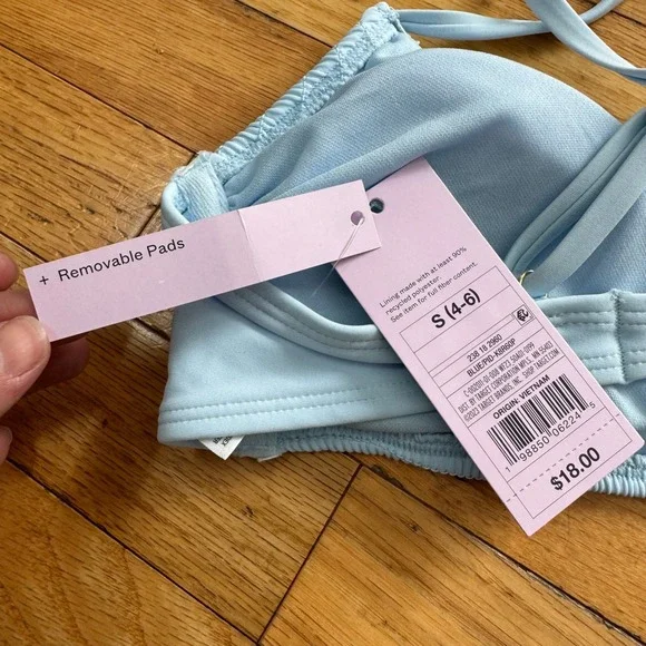 Wild Fable Light Blue Smocked Bralette Bikini Top Size S Removable Pads NWT - Picture 4 of 6